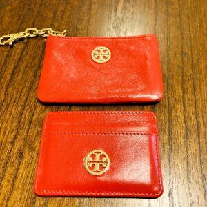 ✨Tory Burch Matching Set – Red Leather Slim Card Case & Key Ring Coin Purse✨